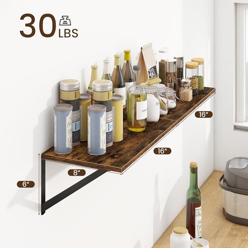 Fun Memories Deep Floating Shelves for Wall, 16W x 8D Wall Mounted Shelves Set of 2, Wide Display Ledge Shelf with Sturdy Metal Brackets for Living Room, Bathroom, Bedroom and Kitchen, Rustic Brown - color: A-rustic Brown, size: 16"W x 8"D