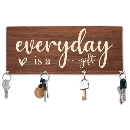 Everyday is A Gift Wooden Key Holder for Wall - 5"x10" Key Organizer Hanger with 4 Hooks for Home Front Door Hallway Entryway Kitchen - Home Office Decor & Housewarming Gifts Supplies - A04 - color: Everyday Is A Gift