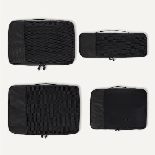 Amazon Essentials 4-Piece Space-Saving Packing Cubes Travel Accessories Set, Luggage Organizer with Double Zipper, Mesh Top, Small/Medium/Large/Slim, Black (Previously Amazon Basics) - color: Black, size: 1 x Large, 1 x Medium, 1 x Small, 1 x Slim