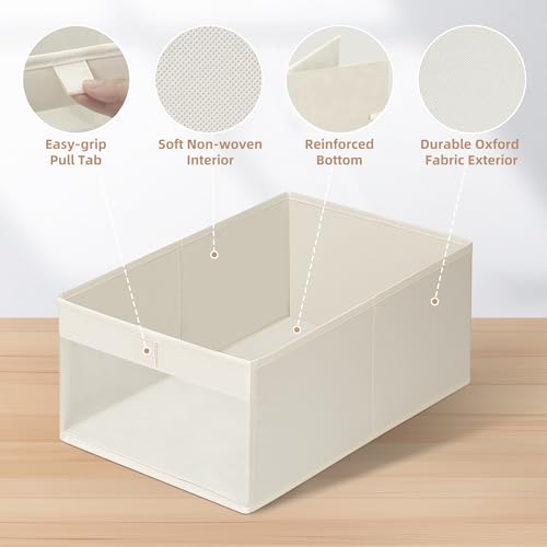 STORAGE MANIAC 4 Pack Storage Bins with Clear Window, Storage Boxes for Shelves, Sturdy Foldable Closet Organization Fabric Shelf Basket for Toy, Towel, Book, Jeans, Offices, Dorm, Wardrobe, Beige - color: Beige, size: 4 Pack