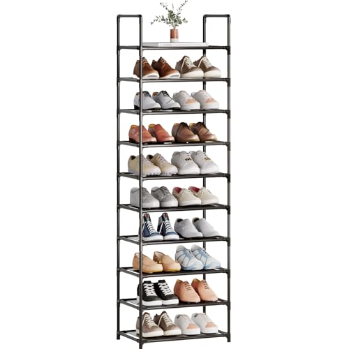 10-Tier Tall Shoe Rack for Closet, Entryway, Adjustable Sturdy Durable Shoe Shelf,Narrow Shoe Stand Organizer (18" W×10" D×72.8" H,Black) - size: 10-Tier-Black(18" W×10" D×72.8" H)