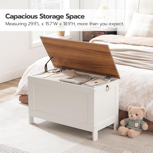 HOOBRO Toy Box, Retro Wooden Look Storage Chest with Safety Hinge, Entryway Storage Bench Supports 220 lb, 29.9 x 15.7 x 18.9 Inches Toy Chest Organizer, Easy Assembly (White and Walnut) WH75CW01G1 - color: White + Walnut, size: 29.9x15.7x18.9 Inch
