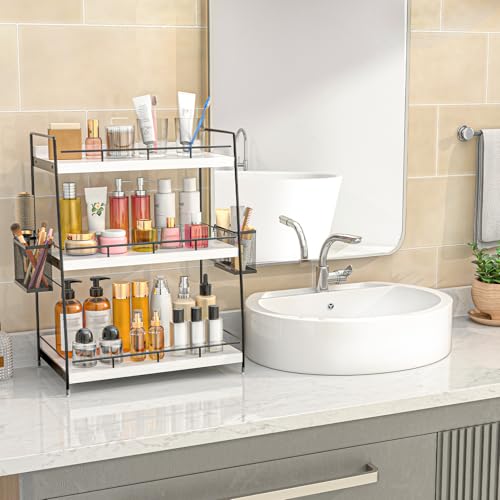 Bathroom Counter Organizer,Bathroom Countertop Organizer with Baskets,Vanity Organizers,Counter Shelf,Countertop Storage, Makeup Organizers(White) - color: White