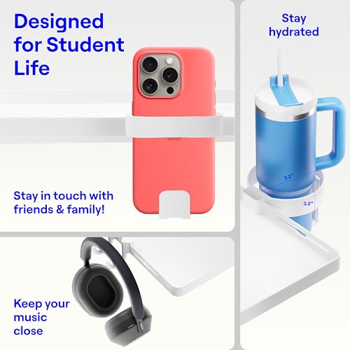 BedShelfie Bedside Shelf for Dorm Room Bunk Bed & Top Bunk, College Dorm Room Essentials, Bedside Caddy, Clip on Floating Tray, Bed Side Table Storage, Loft Nightstand Decor - Dorm Essential, White - color: White, size: DormEssential (15.1 x 10.5 inches)