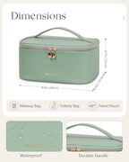 Prite Makeup Bag, Large Capacity Portable Travel Cosmetic Bag, Waterproof Makeup Organizer for Women with Handle and Divider (001 Green) - color: 001 Green