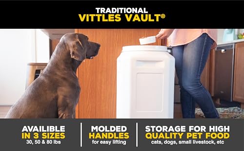 Vittles Vault Traditional Pet Food Storage Container For Dog Kibbles/Bird Seed/Oatmeal/Rice/Flour/Cereal, BPA Free Plastic, Sealed Airtight For Cat Food, Up To 50 lb, Made in USA, With Scoop, Gray - size: 50 Pounds
