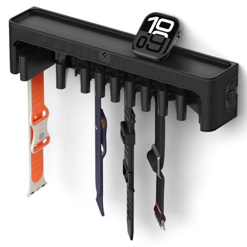 Spigen S341 Apple Watch Band Organizer Holder 10 Slots with Tray for Accessories Wall Display Rack - Black - style: Watch Band Holder