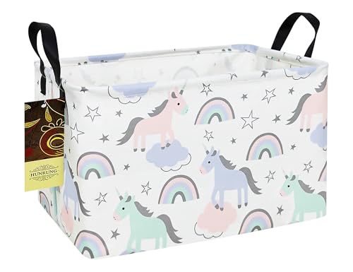 HUNRUNG Rectangle Storage Basket Cute Canvas Organizer Bin for Pet/Children Toys, Books, Clothes Perfect for Rooms/Playroom(REC-Star Unicorn) - color: REC-Star Unicorn