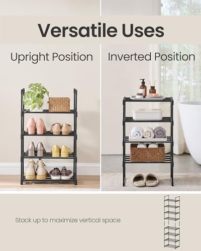 SONGMICS Shoe Rack, 4-Tier Shoe Organizer, Metal Storage Shelf, Upright or Upside Down, for 5-10 Pairs, Stackable, for Entryway, 11.8 x 16.7 x 28.2 Inches, Black ULSA004B01 - color: Black, size: 4 Tiers (16.7"W)