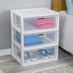 Plastic Drawer Wide Tower Plastic Storage Cart with Clear Pull Out Drawers, Black (White, 3 Drawer Wide Tower Broad) - color: White
