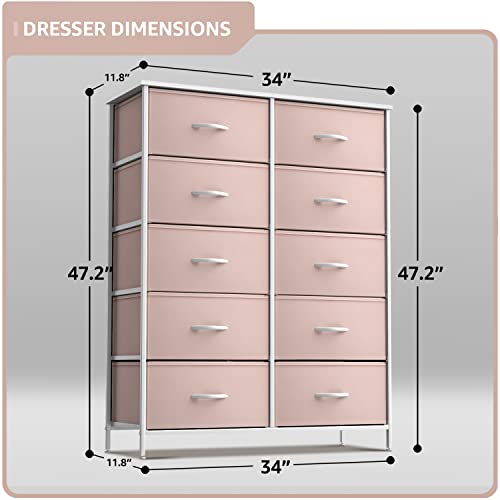 Sorbus Kids Dresser with 10 Drawers - Storage Unit Organizer Chest for Clothes - Bedroom, Kids Room, Nursery, & Closet (Pink, 34 x 12 x 47-10 Drawer) - color: Pink, size: 10 Drawer