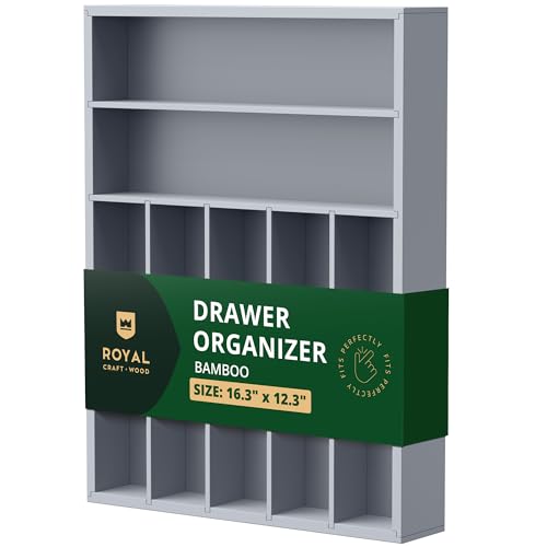 ROYAL CRAFT WOOD Luxury Bamboo Kitchen Drawer Organizer - Silverware Organizer - Utensil Holder and Cutlery Tray with Grooved Drawer Dividers for Flatware and Kitchen Utensils (7 Slot, Gray) - color: Gray, size: 7 Slot