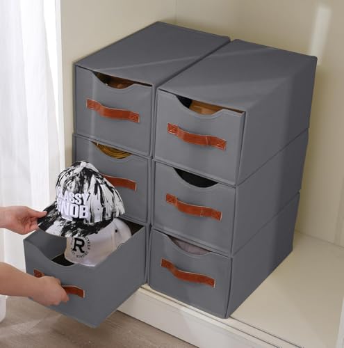 4 Pack Stackable Storage Drawers, Fabric Closet Organizers and Storage with Handles and Clear Window, Pull-Out Clothes Storage Bins with Drawer for Closet, Bedroom, Living Room, Under Bed, Gray - color: Gray, size: 4 Pack