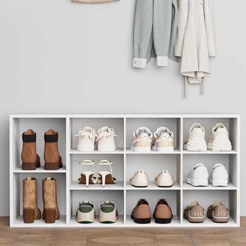 Aenuert 11-Cubby Shoe Rack, 3-Tier Wood Shoe Organizer, Multifunctional Shoe Organizer Bench for Entryway, Mudroom, Hallway, Closet,36.22 * 11.81 * 17.72 Inch,White - color: White, size: 11-cube 3-tier