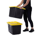 Plastic 23-Gallon Storage Tote with Lockable Lid, Stackable Tough Regular-Duty Bin for Garage, Tools, and Home Organization (2-Pack) - Black and Yellow - size: 23-Gallon (2-Pack)