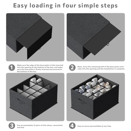 FHSQX 2 Pack Shoe Organizer for Closet,Foldable Shoe Organizer,Fits up to 24 Pairs,Storage Containers With Bottom Support for Shoes (Black, 16.5 * 12.6 * 9.5in) - color: Black, size: 16.5*12.6*9.5in