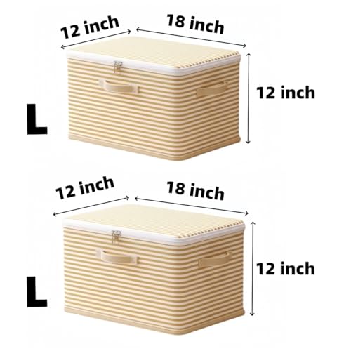 Foldable Storage Containers, Beige Striped Fabric Boxes with Lids, Stackable Closet Organizer Bins for Bedroom, Clothing Storage (Yellow, L) - color: Yellow, size: L
