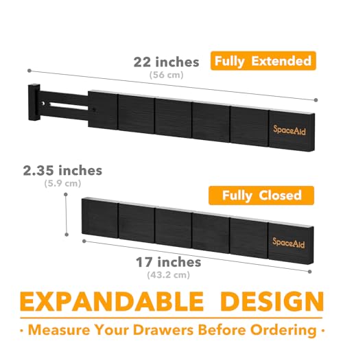 SpaceAid Bamboo Drawer Dividers with Inserts and Labels, Kitchen Adjustable Drawer Organizers, Expandable Organization for Home, Office, Dressers, 10 Dividers with 24 Inserts (17"-22" Black) - color: BLACK, size: 2.35''H, 17''-22''L, 10 Dividers