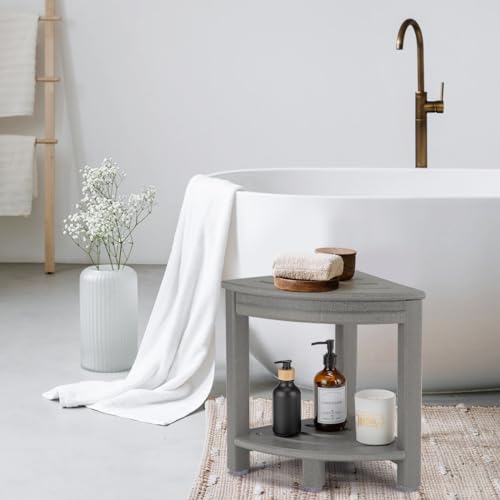 Apolimi HDPE Corner Shower Stool,Shower Bench Seat with Storage Shelf for Shaving Legs Plastic Spa Bath Step Foot Rest for Bathroom Small Place (Grey) - color: Grey