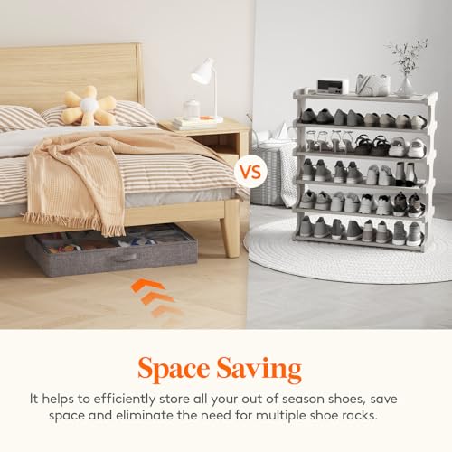 Lifewit Under Bed Shoe Storage Organizer Fits 8 Pair Sneakers, 4.3 Inches Tall Sturdy Structure Ultra Thick Fabic Sneaker Storage, Foldable Underbed Shoe Boxes for Heels, Boots, Sports Shoes 3 Pack - size: 50L
