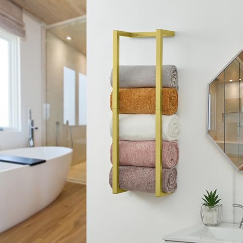 Towel Rack for Rolled Towels, Towel Rack for Bathroom,Wall Mounted Metal Bathroom Organizer, Bath Towel Holder Wall for Modern Small Space Bathroom Towel Storage - color: Gold