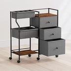 PandaEar Baby Diaper Caddy Organizer and Storage, 3-Tier Rolling Nursery Cart with Drawers & Dividers, Mobile Utility Storage Cart with Wheels for Baby Essentials, Bedroom, Changing Table, Darkgrey