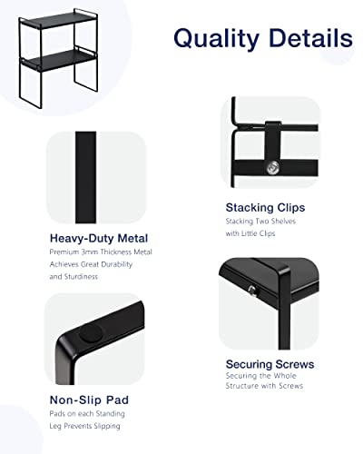Nxconsu 2Pack Cabinet Shelves Stackable Organizer Rack Riser for Kitchen Cabinet Pantry Cupboard Counter Countertop Home Organization Storage Space Saver Heavy Duty Metal Nonslip Black Tall - color: Black, size: 16.1’’W × 8.3’’D × 9.5’’H