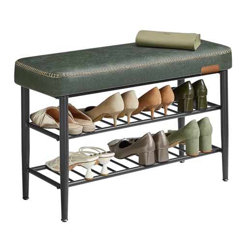 VASAGLE EKHO Collection - Shoe Rack Bench, Storage Bench for Entryway, Synthetic Leather with Stitching, Mid-Century Modern, Loads 300 lb, 11.8 x 31.5 x 19.7 Inches, Forest Green ULSB054C01 - color: Forest Green, size: 31.5"W
