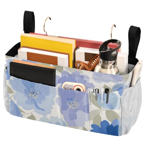 Bedside Caddy Metal Frame Hanging Organizer Bunk Bed Dorm Accessories Hook And Loop Storage Bag Large Pockets Beige Cornflower Pattern - color: Beige Cornflower Pattern
