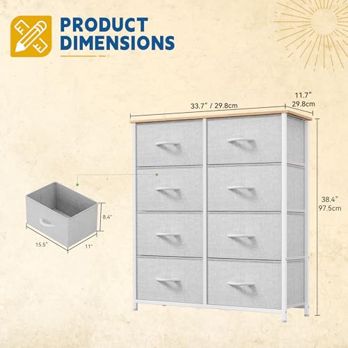 DWVO Fabric Dresser for Room, Tall Storage 8 Drawers, Black Dresser & Chest of Drawers, Storage Drawer Organizer for Closet, Living Room - color: Light Grey-white Handle, style: 8-Drawer