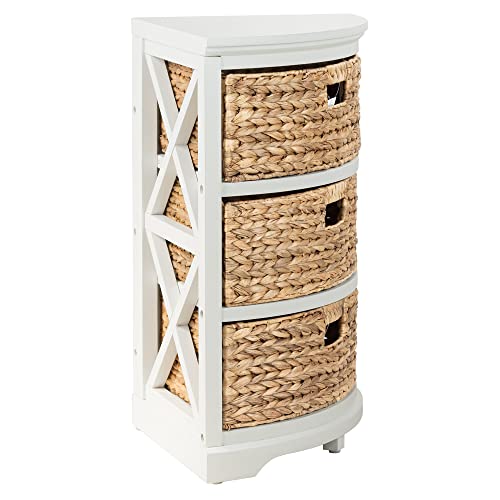 eHemco Hampton Meadows 3 Tier X-Side Corner Table Storage Cabinet with 3 Wicker Baskets, White - color: White, size: 14"D x 14"W x 25.5"H (3 Drawers)