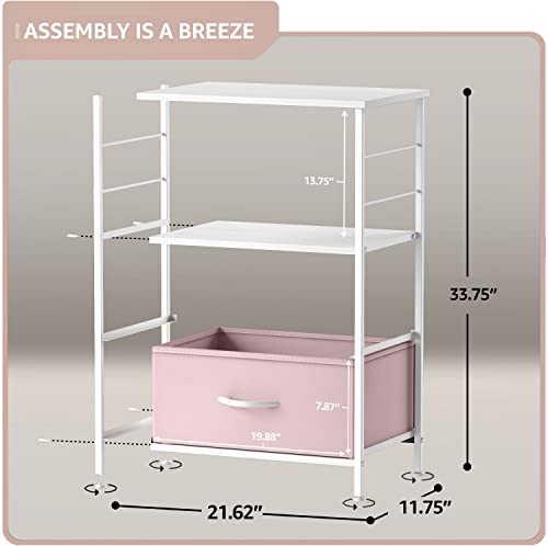 Sorbus 2 Drawer Shelf Storage Nightstand - Kids Bedside Furniture End Table Night Stand with Steel Frame Wood Top & Easy Pull Fabric Bins, Dresser & Chest for Home Bedroom Accessories Office & College - color: Pink, style: 2 Drawer