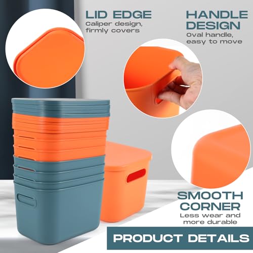Hoolerry 8 Pieces Colorful Storage Bins with Lid, Plastic Storage Basket Organizing Container Stackable Box with Handle for Shelves Desktop Playroom Office(14.2 x 10.2 x 9.5 Inch,Blue and Orange) - color: Blue and Orange, size: 14.2 x 10.2 x 9.5 Inch