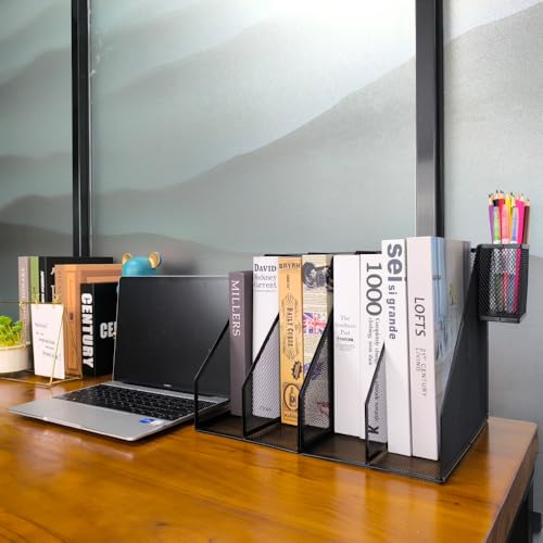 2 Set Desk Organizers, Metal Desk Magazine File Holder and 1 Pen Holder, 2 Compartments Mesh File Holder, Mesh Desktop Organizer and Storage,Black - color: 2 File Holder With Compartments Black