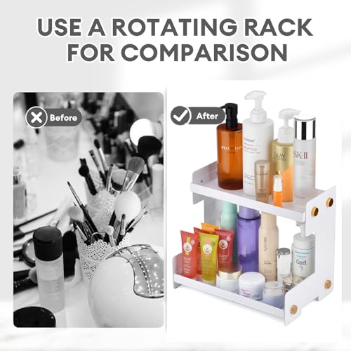 FFK 2 Tier Bathroom Countertop Organizer, SUS 304 Stainless Steel Storage Shelf for Cosmetic Organizer, Ideal for Cabinet, Countertop, Pantry, and Desktop, Office, White - color: White 1