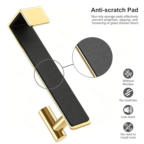 HUFEEOH 2-Pack Over The Door Hooks, Stainless Steel Door Hanger for Towels & Coats, Bathroom Towel Rack Coat Rack, Tool-Free Hooks for Hanging (Gold, Fits 1-3/4" Thick Door -T Shape 2 Pack) - color: Gold, size: Fits 1-3/4" Thick Door - "T" Shape 2 Pack