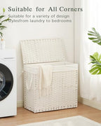 SETVSON Laundry Hamper with Lid Laundry Basket 132 L (35 Gal) Wicker Clothes Hamper, Handwoven Rattan Hamper with Handles and 4 Removable Liner Bags, 6 Mesh Bags for Laundry Bedroom White - color: White, size: 35.0 Gal