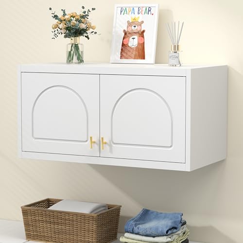 UNICOLY 15" Wall Mounted Storage Cabinet, Small Armoire Wardrobe Closet, Small Hanging Cabinet for Bedroom School, Employee, Gym, Armarios De Ropa para Dormitorio, Assembly Required, White - color: White, size: 15.74 Inch arched-J with 0 Drawers