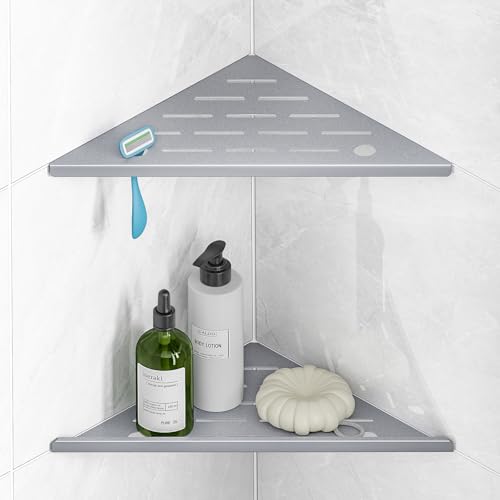 Corner Shower Shelves with Rozar Hole,Rustproof Stainless Steel Corner Shower Caddy Organizer Modern Sturdy Shower Shelf for Inside Shower 10" Large Capacity No-Drill Rack Storage Bathroom Accessories - color: 3-silver