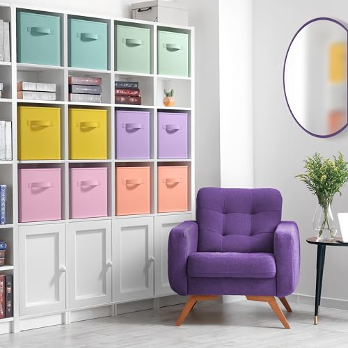 Sorbus 13 Inch Storage Bins - Sturdy Collapsible Fabric Storage Cubes with Handle - 12 Foldable Baskets for Organizing Clothes, Toys, Books - Storage Baskets for Shelves, Closets - color: 12 Pack Pastel Multi-Color, size: 13 Inch