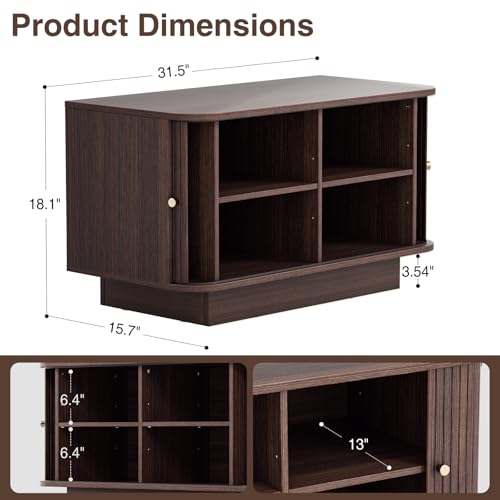 AKMAKM 31.5" W Sliding Door Shoe Storage Bench, Small Entryway Shoe Cabinet with Adjustable Shelf, Space-Saving Wooden Low Cabinet for Hallway, Living Room, Apartment, Dorm, Walnut - color: Walnut, size: 31 W