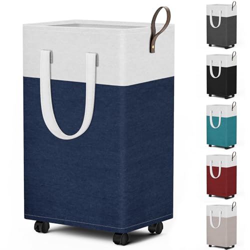 HomeHacks 75L Rolling Laundry Basket with Wheels, Collapsible & Waterproof Laundry Hamper, Mobile Clothes Hamper, Storage Laundry Bins with Handles for Laundry Room, Bedroom, Bathroom & Dorm, Blue - color: Blue, size: 75L