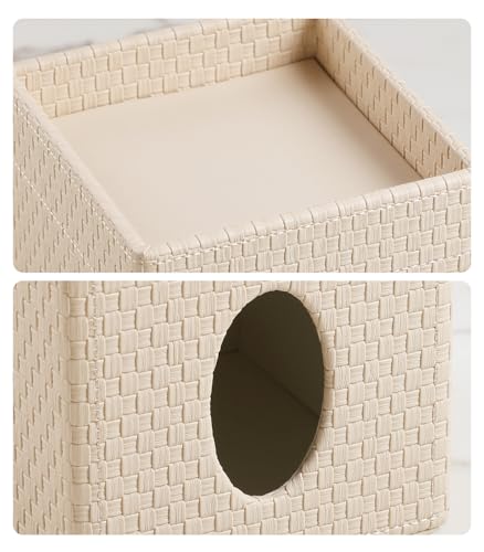 Square Tissue Box Cover, Stylish Leather Tissue Box Holder with Storage Tray, Decorative Tissue Rack Storage Box for Living Room, Bedroom, and Office Desk(Beige Woven Pattern) - color: Beige Woven Pattern