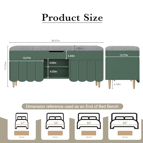 3More 40" Entryway Shoe Storage Bench,Upholstered Hidden Space Beneath Seat Cushion Bench,2-Tier Unique Geometric Shape with Wood Grain,Green - color: Green