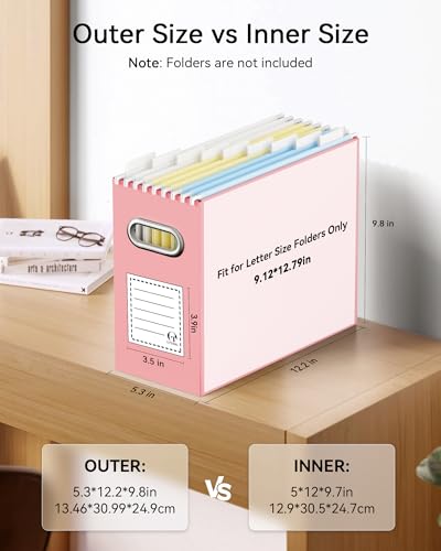 Oterri File Organizer Box, Portable Collapsible Cardboard File Folder Organizer with Handle for Letter Size Hanging Files, Document Storage Box for Home Office & Classroom (2 Packs, Pink) - color: Pink, size: Letter Size - 2 Packs