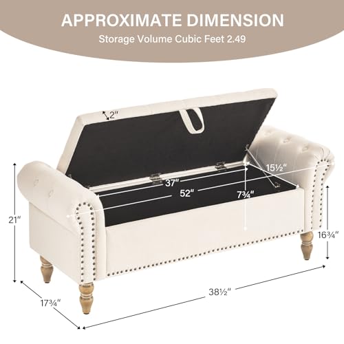 Furnimart Storage Bedroom Bench for End of Bed, Faux Linen Upholstered Storage Ottoman with Rolled Arms for Bedroom,Living Room, Entryway, 2.5Cubic Feet - color: Faux Linen/Beige