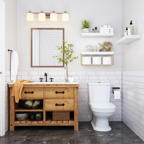 QEEIG Bathroom Shelves Over Toilet - Wall Mounted Floating Shelves Toilet Paper Storage Small Modern Decor Shelf 16 inch Set of 3, White and Gold (019-WG3) - color: G. White & Gold, size: 3pcs