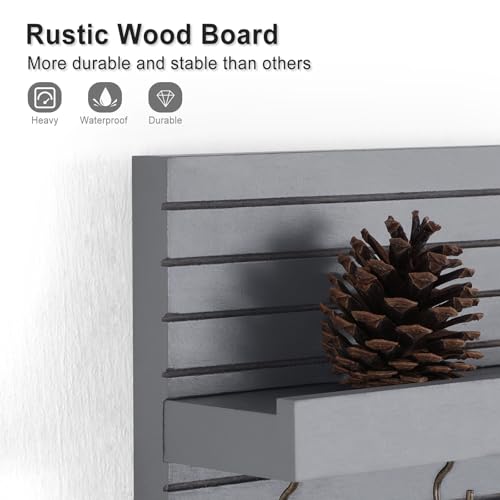 Lwenki Decorative Key Holder for Wall with Shelf, Entryway Shelf with Hooks Holds Leashes, Jackets and Glasses – Sturdy Wood Keyholder Entrance Hanger with Mounting Hardware (Gray, Medium) - color: Gray, size: Medium