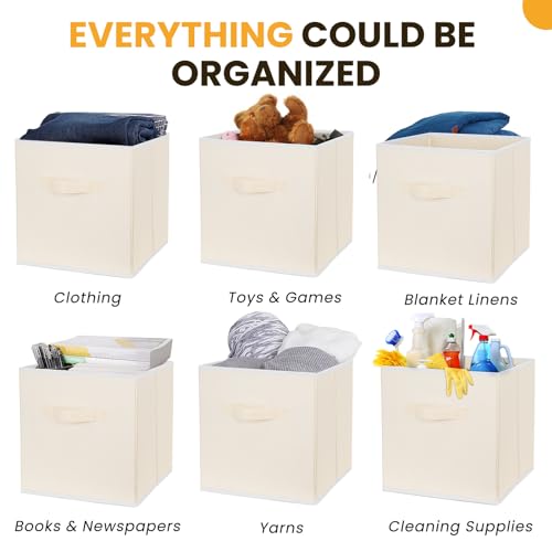 Criusia Large Storage Cubes, 13 Inch Cube Storage Bins for Shelves Closet Nursery Bedroom - 10 Pack Collapsible Storage Baskets with Handles - Fabric Bins for Organizing Clothes Blanket Toys (Beige) - color: Beige, size: 10 Pack - 13 inches