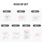 VAKUEN Premium Airtight Food Storage Containers ROSE 8P/SET, 6pcs Container, 1pcs Water Pitcher and Vacuum Sealer. Patented Double Silicone Lining, 100% Leak Proof, BPA-FREE